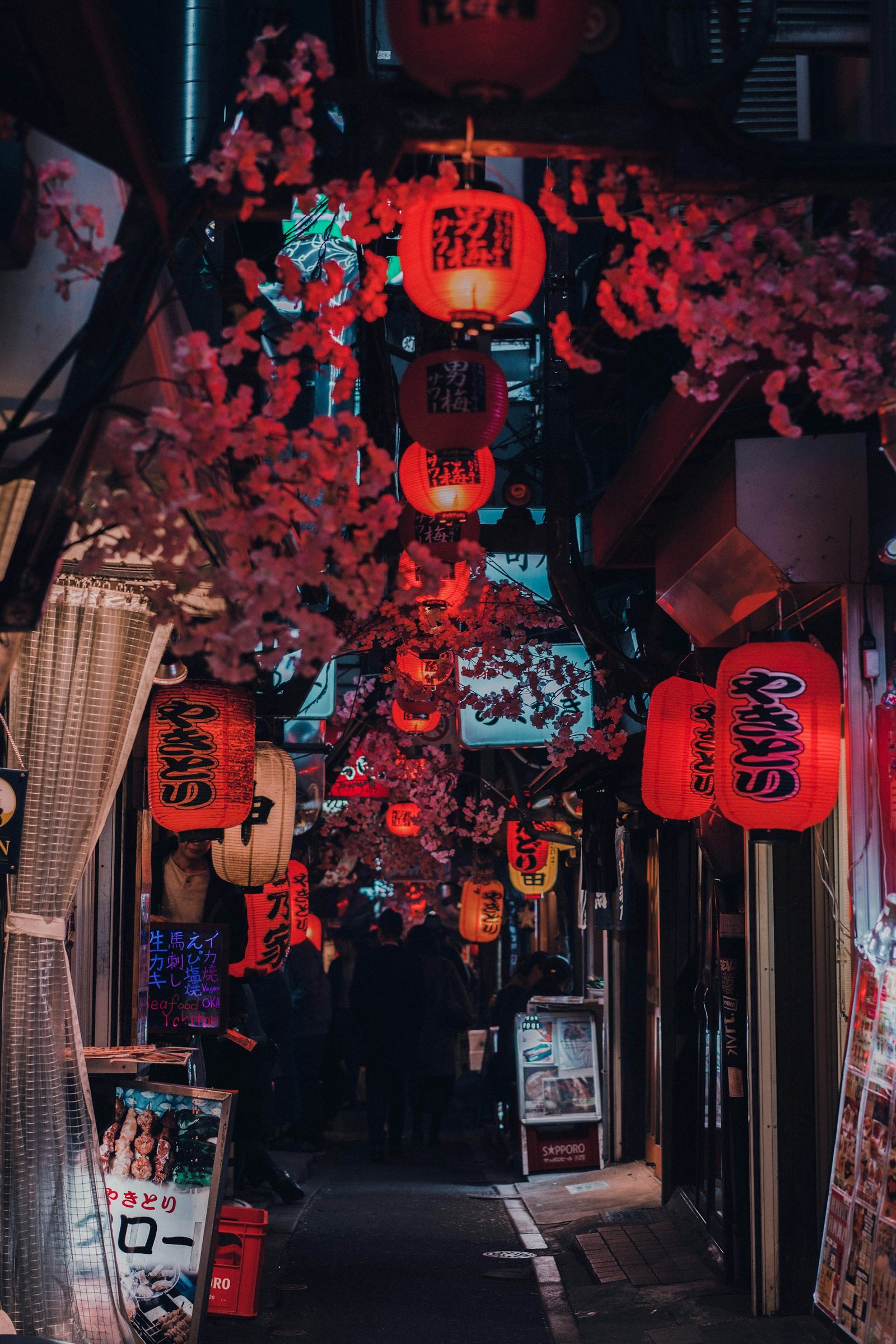 Red lanterns over the Omoide Yokocho alley in Shinjuku, Tokyo